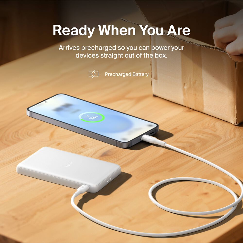 Slim Magnetic Power Bank 5K, White, hi-res